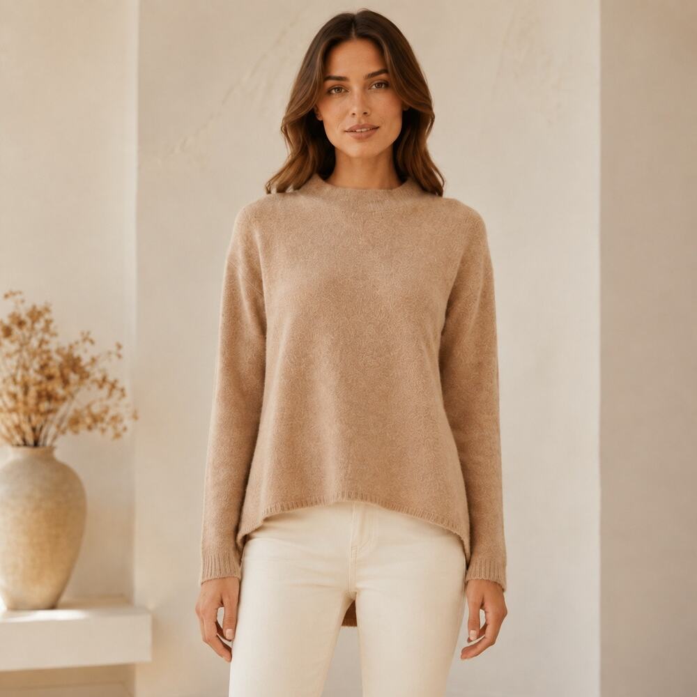 Quiet Luxury C by Bloomingdale’s 100% Cashmere Mock Neck Sweater XS Blush Camel